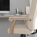 Versailles Ultra-Suede Victorian Style 360° Swivel High-Back Office Chair With Padded Scrolled Arms and Wood Capped Metal Base