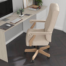 Versailles Ultra-Suede Victorian Style 360° Swivel High-Back Office Chair With Padded Scrolled Arms and Wood Capped Metal Base