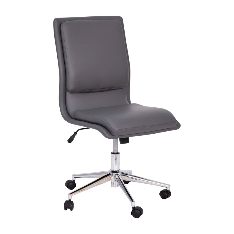 Artemis Mid-Back Armless Home Office Chair with Height Adjustable Swivel Seat and Five Star Chrome Base, Gray Faux Leather