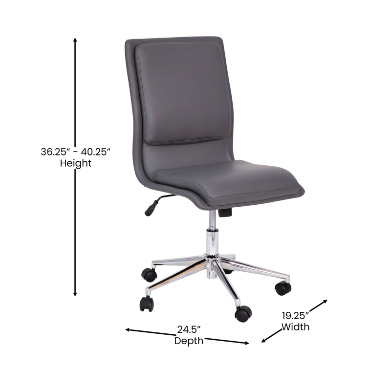Artemis Mid-Back Armless Home Office Chair with Height Adjustable Swivel Seat and Five Star Chrome Base, Gray Faux Leather