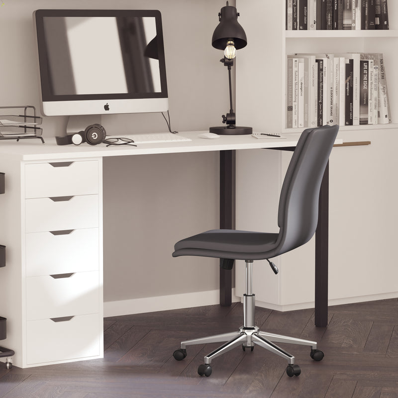Artemis Mid-Back Armless Home Office Chair with Height Adjustable Swivel Seat and Five Star Chrome Base, Gray Faux Leather