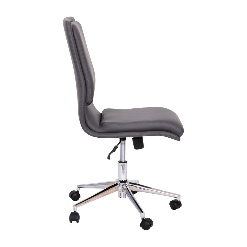Artemis Mid-Back Armless Home Office Chair with Height Adjustable Swivel Seat and Five Star Chrome Base, Gray Faux Leather