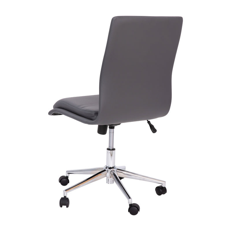 Artemis Mid-Back Armless Home Office Chair with Height Adjustable Swivel Seat and Five Star Chrome Base, Gray Faux Leather