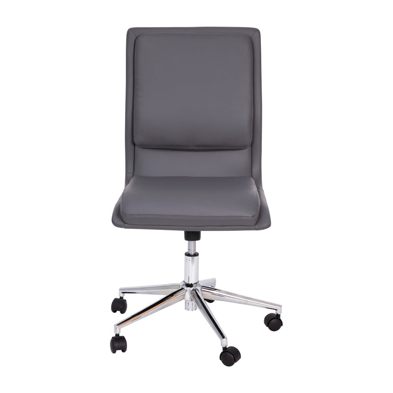 Artemis Mid-Back Armless Home Office Chair with Height Adjustable Swivel Seat and Five Star Chrome Base, Gray Faux Leather