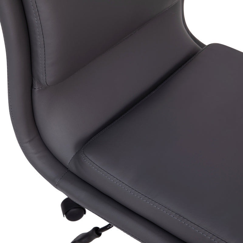 Artemis Mid-Back Armless Home Office Chair with Height Adjustable Swivel Seat and Five Star Chrome Base, Gray Faux Leather