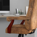 Versailles Ultra-Suede Victorian Style 360° Swivel High-Back Office Chair With Padded Scrolled Arms and Wood Capped Metal Base