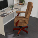 Versailles Ultra-Suede Victorian Style 360° Swivel High-Back Office Chair With Padded Scrolled Arms and Wood Capped Metal Base