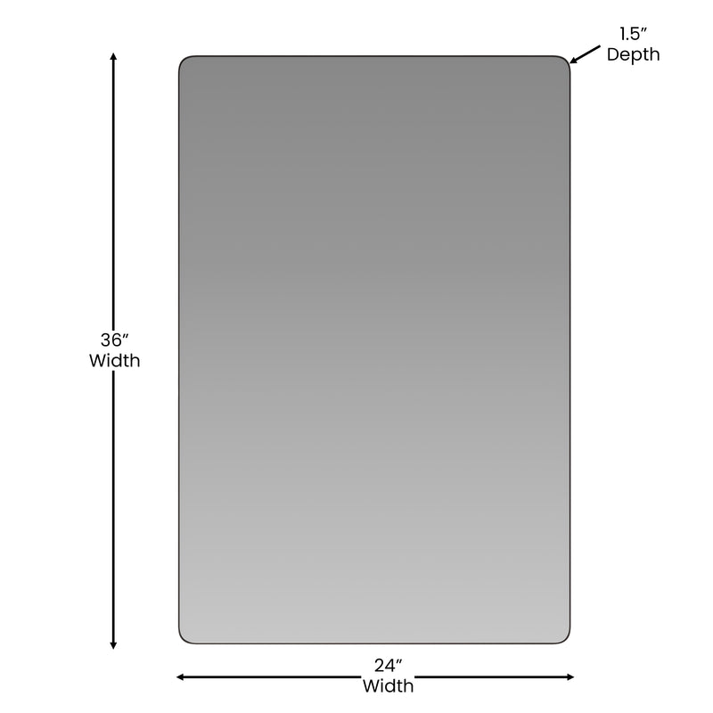Halstead 24" x 36" Hanging Rectangular Mirror Modern Black Metal Frame Bordered Wall Mount Mirror with Rounded Corners