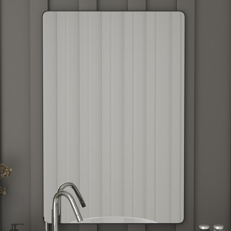 Halstead 24" x 36" Hanging Rectangular Mirror Modern Black Metal Frame Bordered Wall Mount Mirror with Rounded Corners