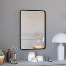 Halstead 20" x 30" Matte Black Decorative Wall Mirror with Rounded Corners for Bathroom, Living Room, Entryway, Hangs Horizontal Or Vertical