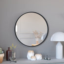 Monaco 27.5" Round Accent Wall Mirror in Black with Metal Frame for Bathroom, Vanity, Entryway, Dining Room, & Living Room