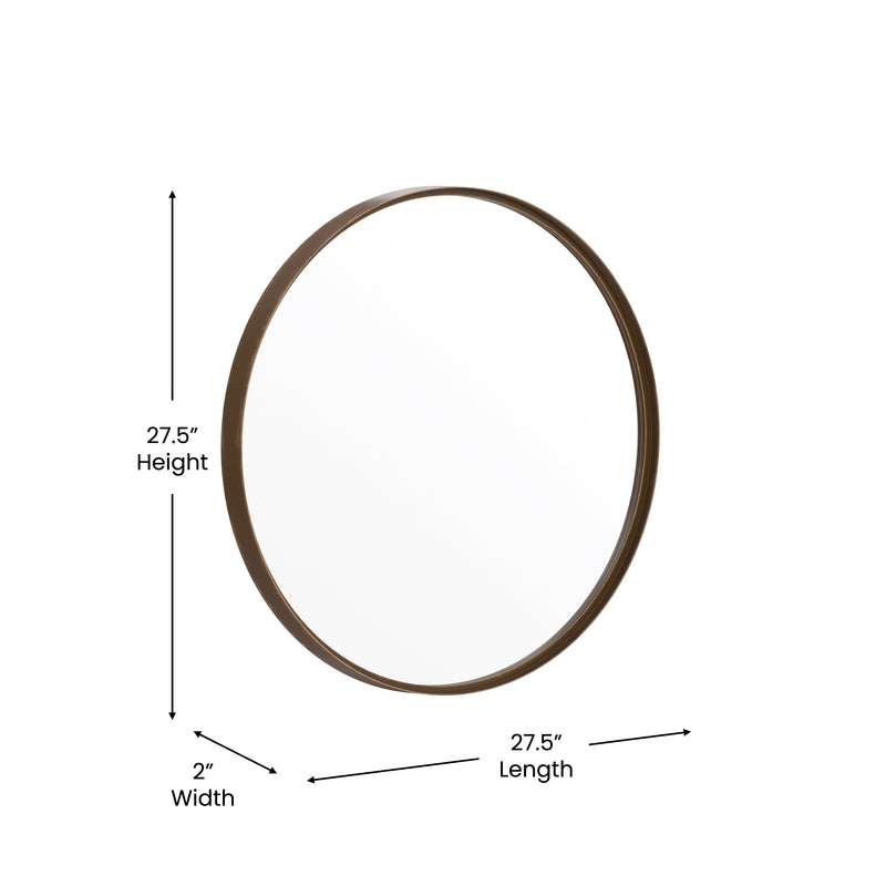 Monaco 27.5" Round Accent Wall Mirror in Bronze with Metal Frame for Bathroom, Vanity, Entryway, Dining Room, & Living Room