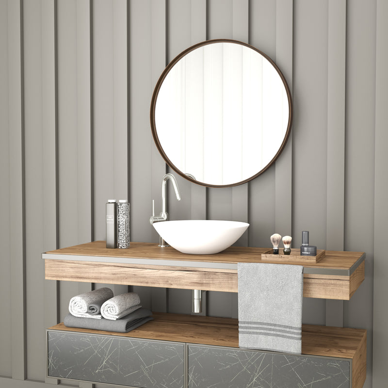 Monaco 27.5" Round Accent Wall Mirror in Bronze with Metal Frame for Bathroom, Vanity, Entryway, Dining Room, & Living Room