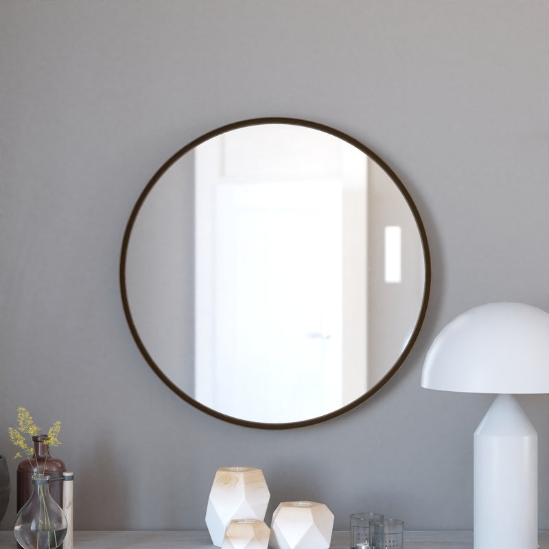 Monaco 27.5" Round Accent Wall Mirror in Bronze with Metal Frame for Bathroom, Vanity, Entryway, Dining Room, & Living Room