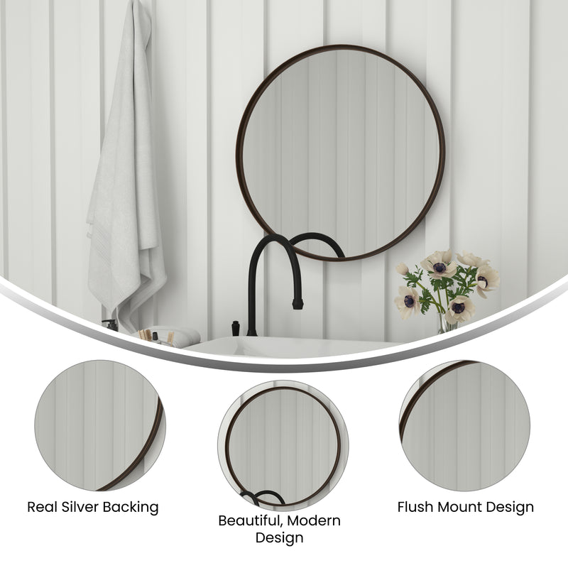 Monaco 27.5" Round Accent Wall Mirror in Bronze with Metal Frame for Bathroom, Vanity, Entryway, Dining Room, & Living Room