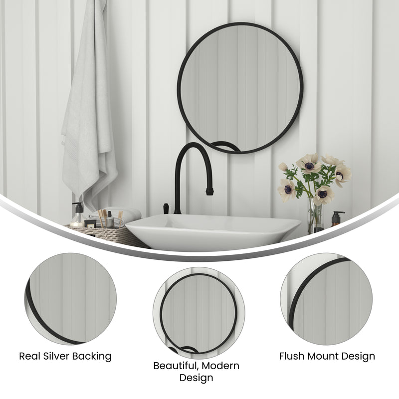 Monaco 24" Round Accent Wall Mirror in Black with Metal Frame for Bathroom, Vanity, Entryway, Dining Room, & Living Room