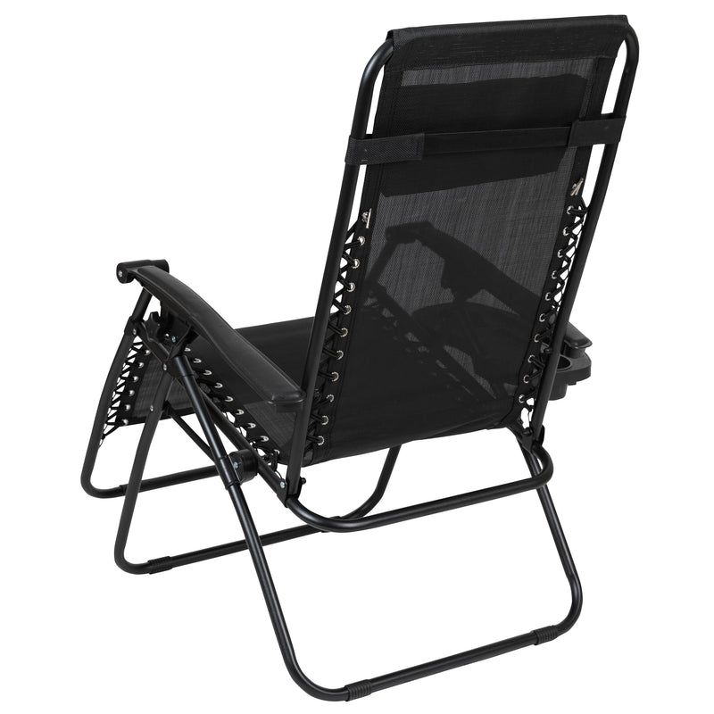 Set of 2 Folding Mesh Upholstered Zero Gravity Chair with Removable Pillow and Cupholder Tray