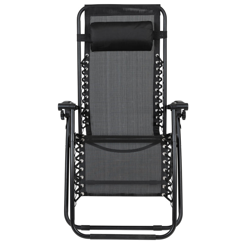 Set of 2 Folding Mesh Upholstered Zero Gravity Chair with Removable Pillow and Cupholder Tray