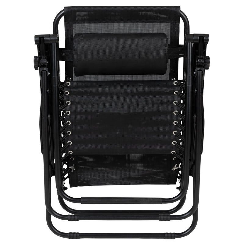 Set of 2 Folding Mesh Upholstered Zero Gravity Chair with Removable Pillow and Cupholder Tray