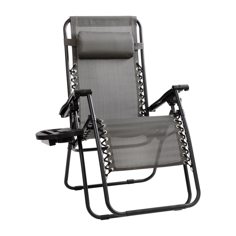 Set of 2 Folding Mesh Upholstered Zero Gravity Chair with Removable Pillow and Cupholder Tray