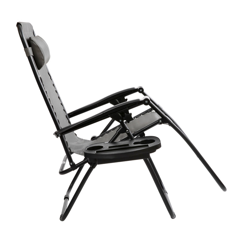 Set of 2 Folding Mesh Upholstered Zero Gravity Chair with Removable Pillow and Cupholder Tray