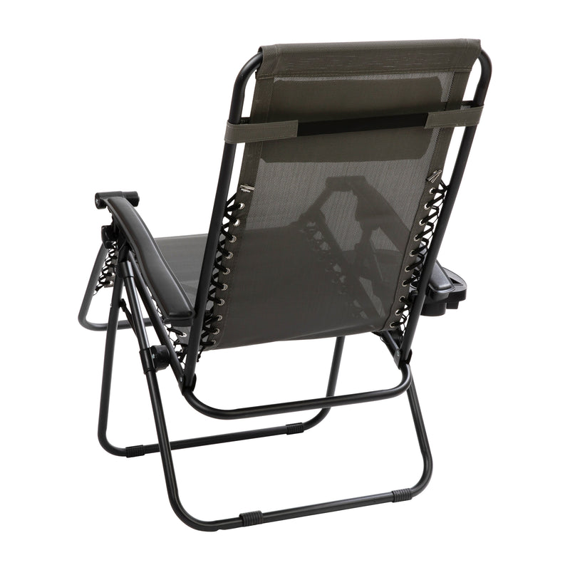 Set of 2 Folding Mesh Upholstered Zero Gravity Chair with Removable Pillow and Cupholder Tray