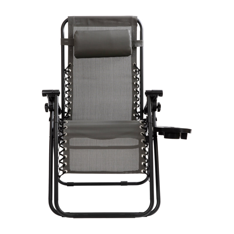 Set of 2 Folding Mesh Upholstered Zero Gravity Chair with Removable Pillow and Cupholder Tray