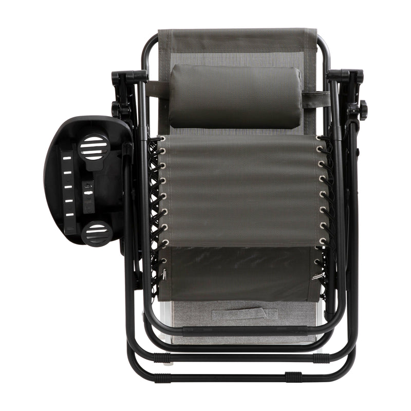 Set of 2 Folding Mesh Upholstered Zero Gravity Chair with Removable Pillow and Cupholder Tray
