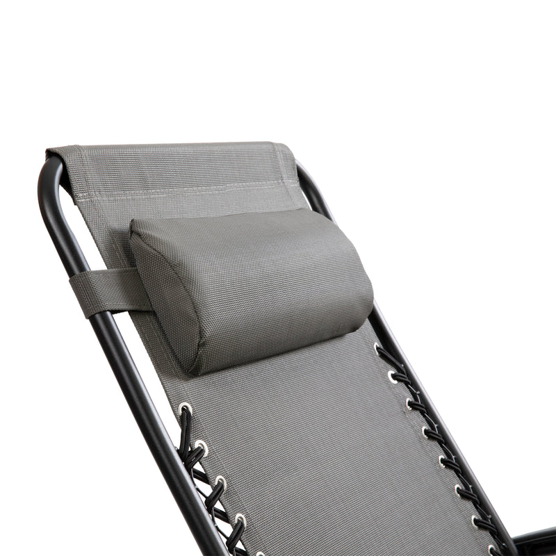 Set of 2 Folding Mesh Upholstered Zero Gravity Chair with Removable Pillow and Cupholder Tray