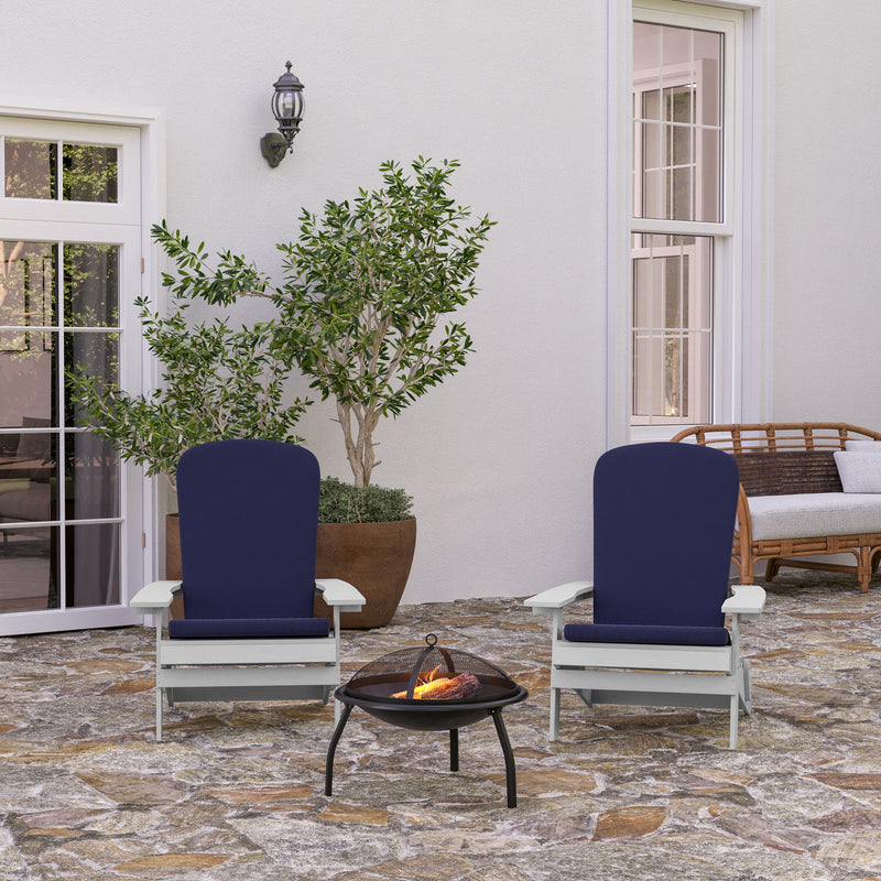 Riviera Set of 2 Weather Resistant Folding Adirondack Patio Chairs With Vertical Lattice Backs and Comfort Foam Cushions