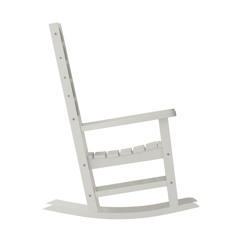Fielder Contemporary Rocking Chair, All-Weather HDPE Indoor/Outdoor Rocker in White