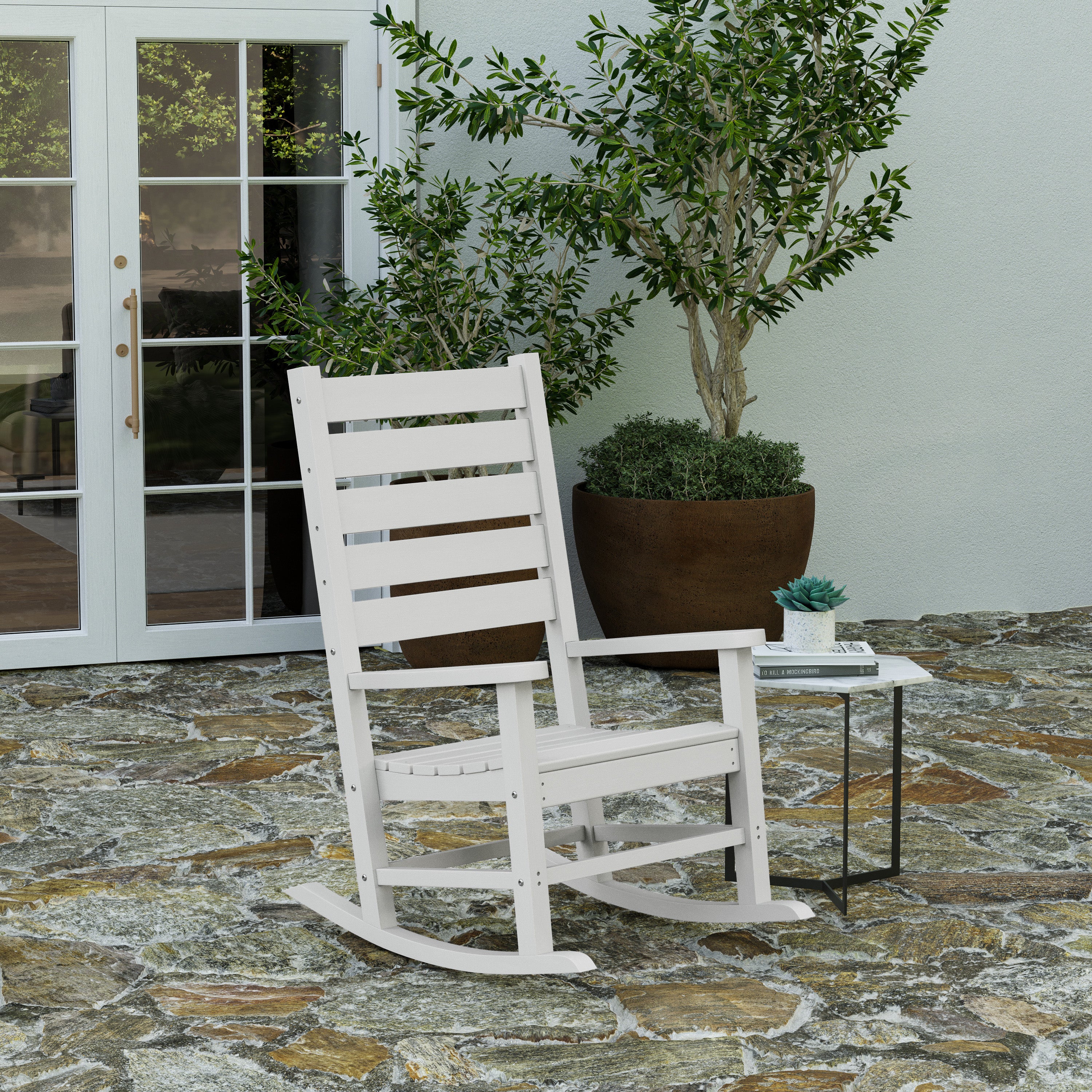 Fielder Contemporary Rocking Chair, All-Weather HDPE Indoor/Outdoor Ro