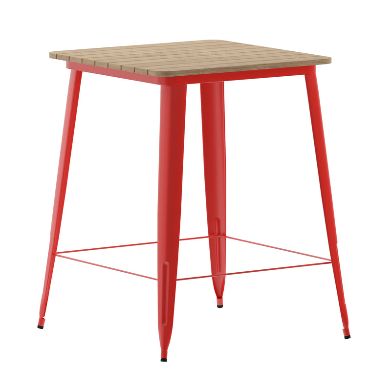 Dryden Indoor/Outdoor Bar Top Table, 31.5" Square All Weather Poly Resin Top with Steel base