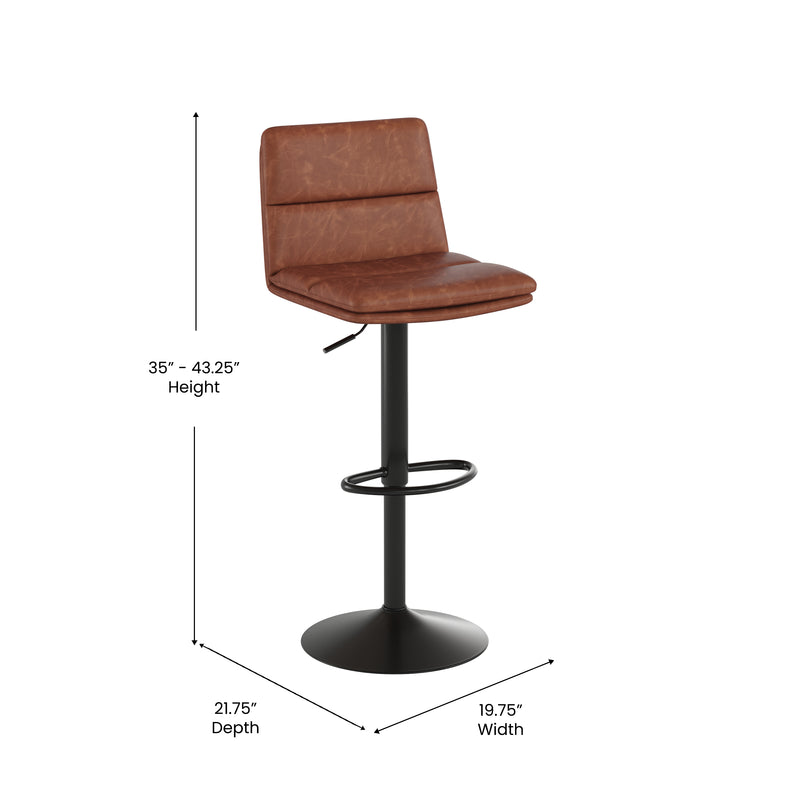 Keene Set of 2 Modern Faux Leather Upholstered Adjustable Height Bar Stools with Sturdy Iron Bases