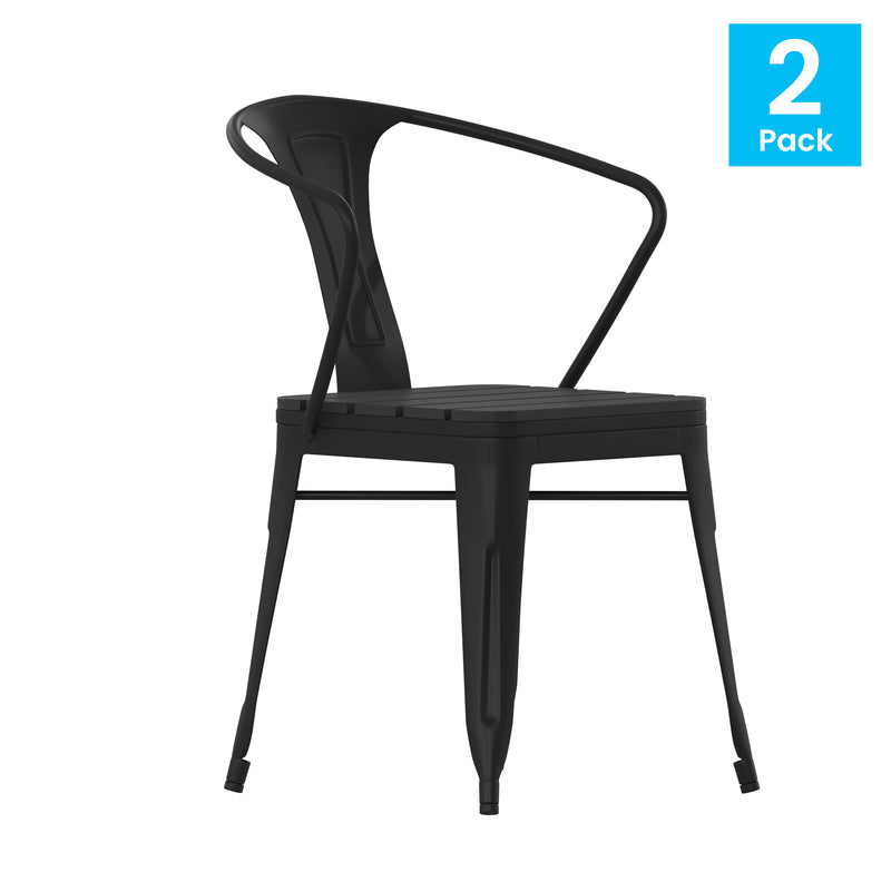 Clarkton Set of Two Indoor/Outdoor Black Poly Resin Stacking Arm Chair