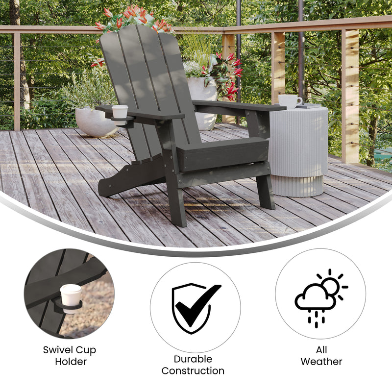 Nassau Adirondack Chair with Cup Holder, Weather Resistant HDPE Adirondack Chair in Gray