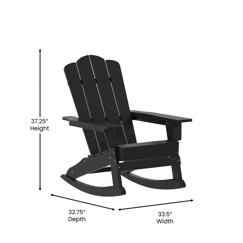 Ridley Adirondack Rocking Chair with Cup Holder, Weather Resistant HDPE Adirondack Rocking Chair in Black