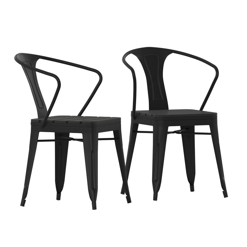 Clarkton Set of Two Indoor/Outdoor Black Poly Resin Stacking Arm Chair