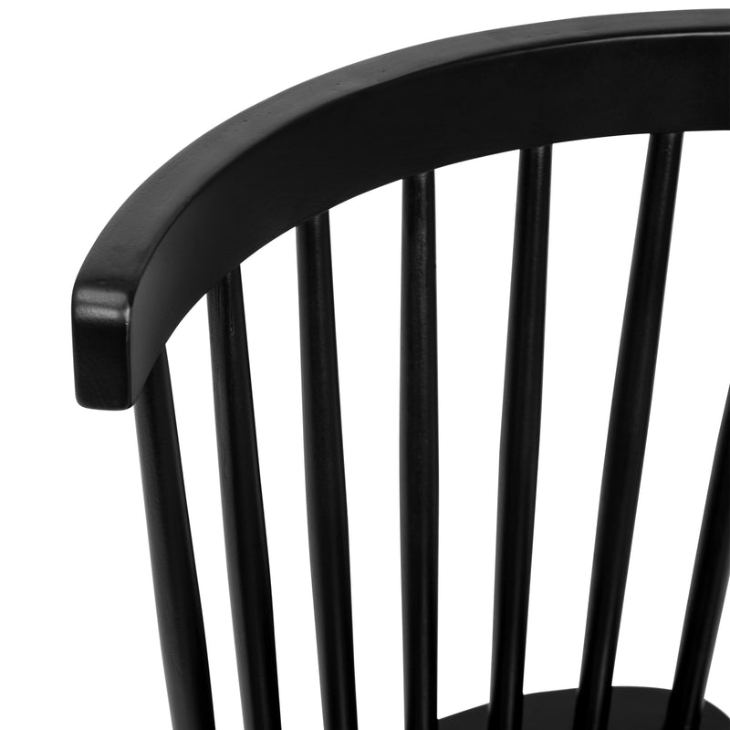 Torrin Set of Two Premium Solid Wood Spindle Back Dining Chairs in Black with Saddle Seats and Floor Protectant Felt Pads