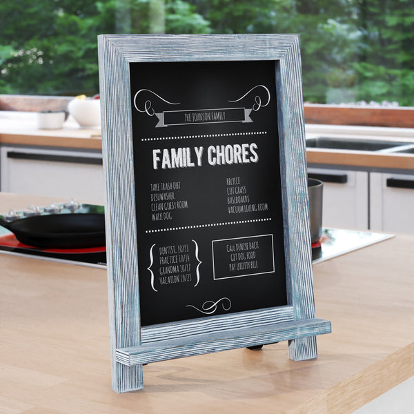 Magda Set of 10 Wall Mount or Tabletop Magnetic Chalkboards with Folding Metal Legs in Rustic Blue,  9.5" x 14"