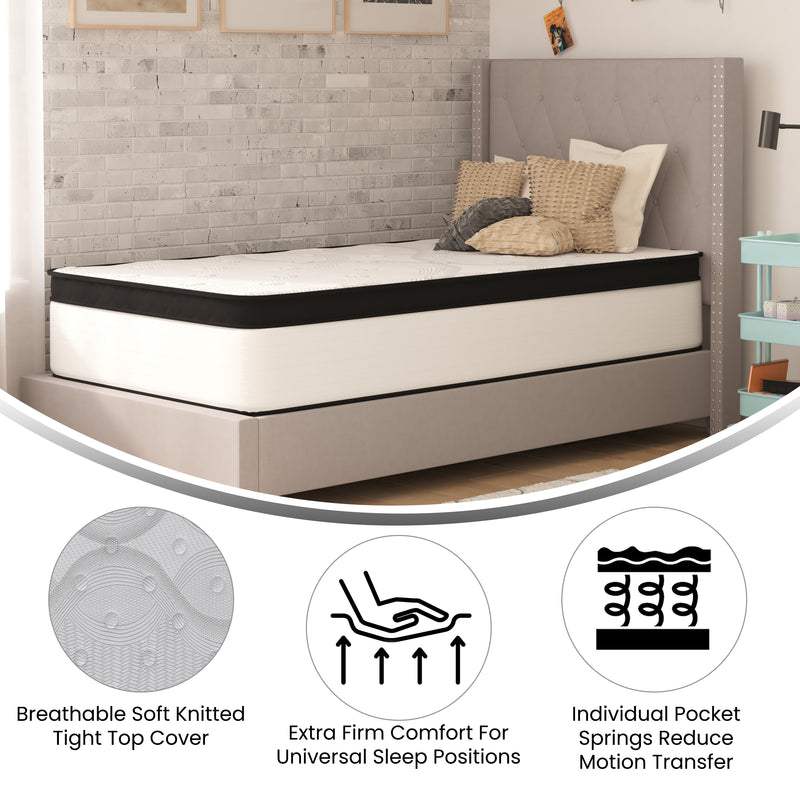 Hulen 12 Inch Extra Firm Twin Hybrid Pocket Spring & CertiPUR-US Certified Foam Mattress in a Box