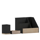 Cecil 3 Piece Desk Organizer Set for Desktop, Countertop, or Vanity in Black Finished Metal and Rustic Wood