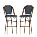 Sacha Set of Two Stacking French Bistro Bar Stools with PE Seats and Back and Bamboo Finished Metal Frames for Indoor/Outdoor Use