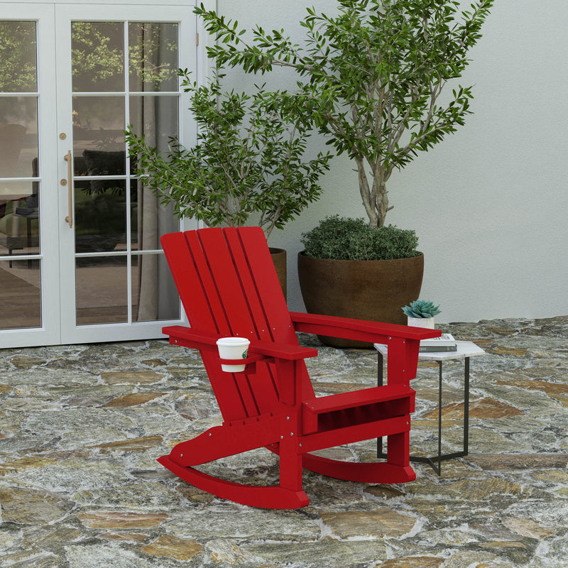Ridley Adirondack Rocking Chair with Cup Holder, Weather Resistant HDPE Adirondack Rocking Chair