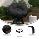 Foley Papasan Style Woven Wicker Swivel Patio Chair in Black with Removable All-Weather Black Cushion