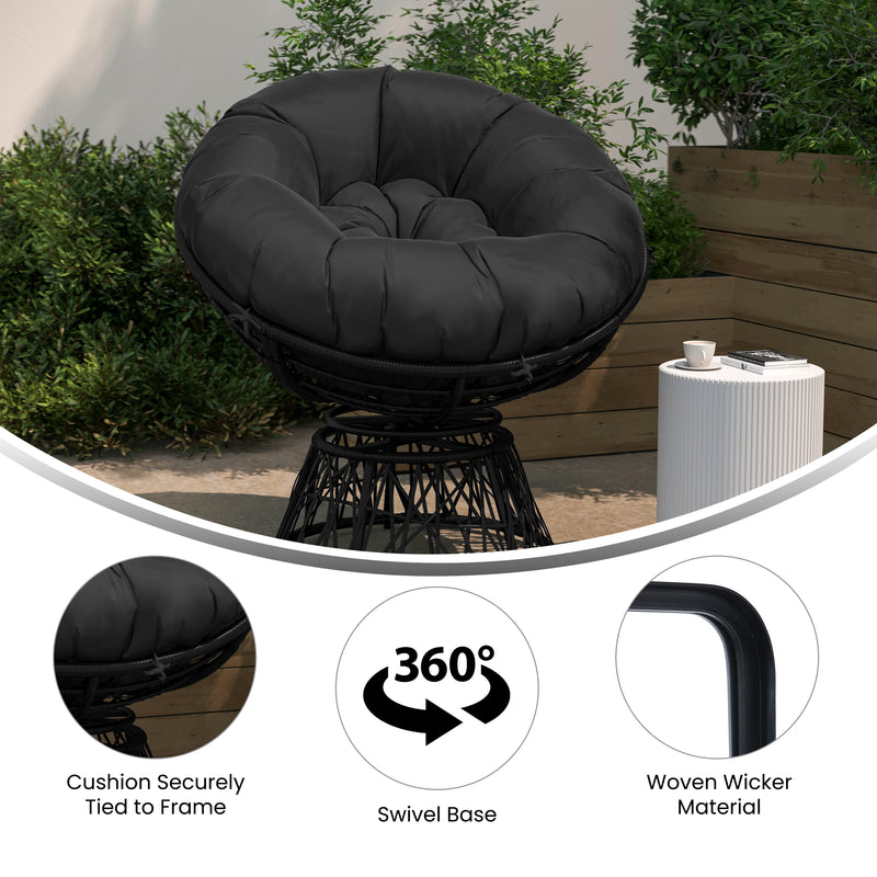 Foley Papasan Style Woven Wicker Swivel Patio Chair with Removable All-Weather Cushion