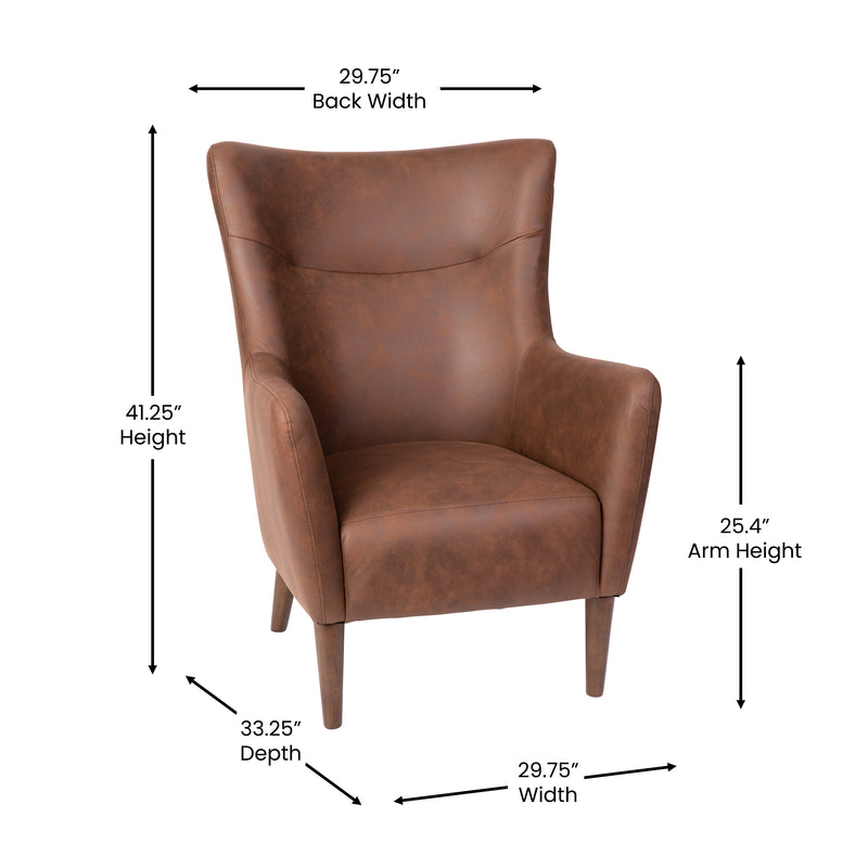 Regal Traditional Wingback Accent Chair, Faux Leather Upholstery and Wooden Frame and Legs