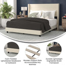 Percy Modern Platform Bed with Padded Channel Stitched Faux Linen Upholstered Wingback Headboard and 8.6" Underbed Clearance