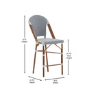 Celia Set of Two Indoor/Outdoor Stacking French Bistro Counter Stools with Patterned Seats and Backs & Light Natural Metal Frames