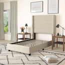 Bramlett Modern Platform Bed Frame with Padded Faux Linen Upholstered Wingback Headboard and Wood Support Slats